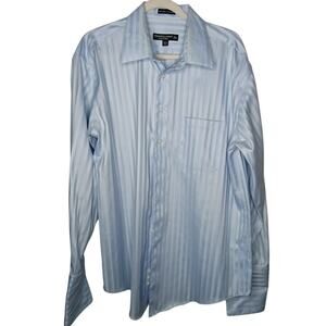 Pronto Uomo Couture French Cuff Dress Shirt 16.5 34/35 Blue Stripe 100% Cotton